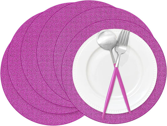 50 Pieces Hot Pink Glitter Paper Place Mats Sparkle 14'' Round Disposable Table Mats Hot Pink Doilies for Wedding Banquet Birthday Party Home Dining Table Decor