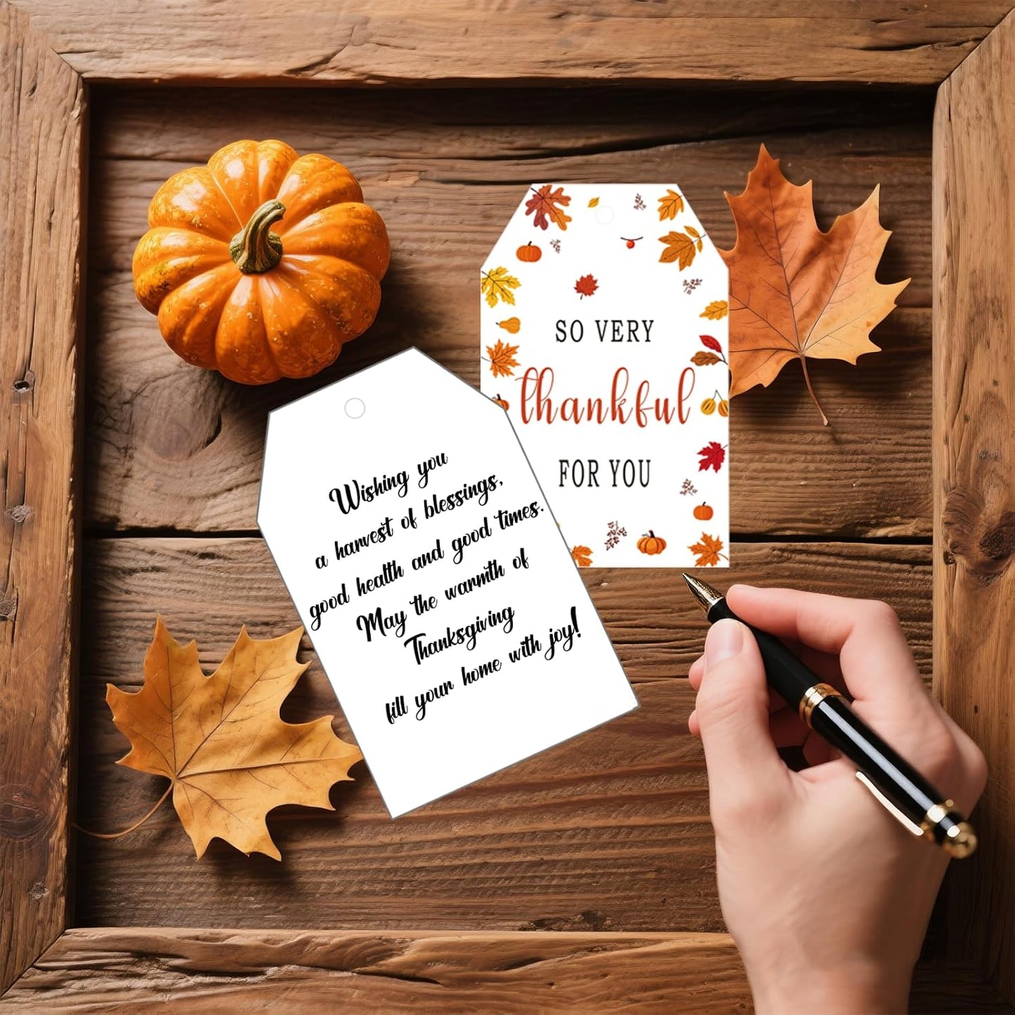 50Pcs Fall Thankful for You Tags, 3.3x2.1 Inch Thanksgiving Gift Tags with String, Thanksgiving Name Tags with Maple Leaf for Autumn Holiday Party Favors DIY Craft Decorations