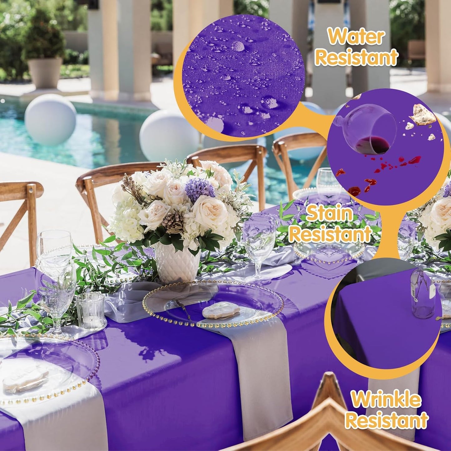 BRILLMAX 6 Pack Purple Tablecloths for 8 Foot Rectangle Tables 60 x 126 Inch - 8ft Rectangular Bulk Linen Polyester Fabric Washable Cloth Cover for Wedding Reception Banquet Birthday Party