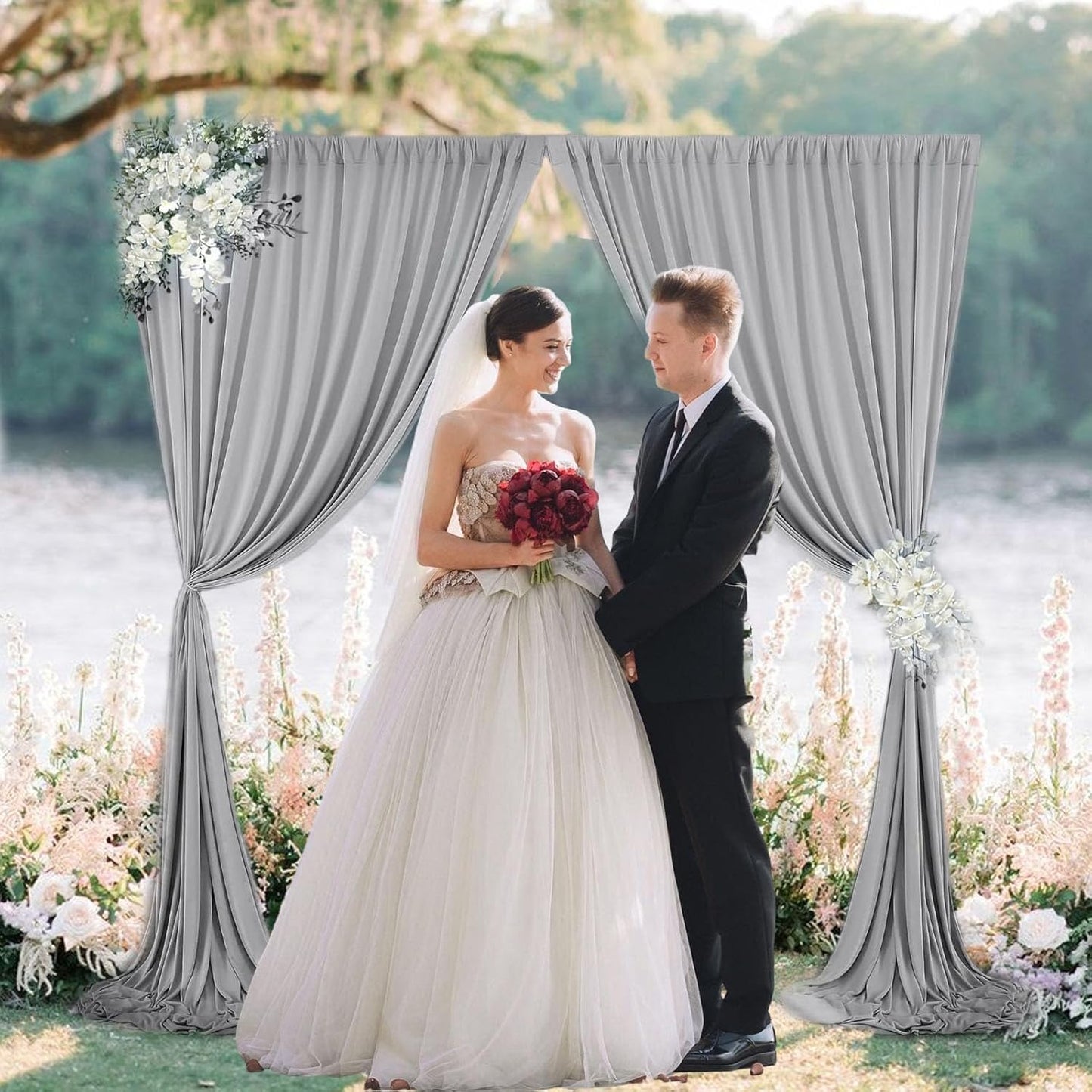 10 x 7 Feet New Dark Grey Backdrop Curtain for Partie, Background Curtains for Photoshoot, Birthday, Wedding, Halloween, Thanksgiving, Christmas, New Year Party Decorations 5Ft x 7Ft, 2 Panels