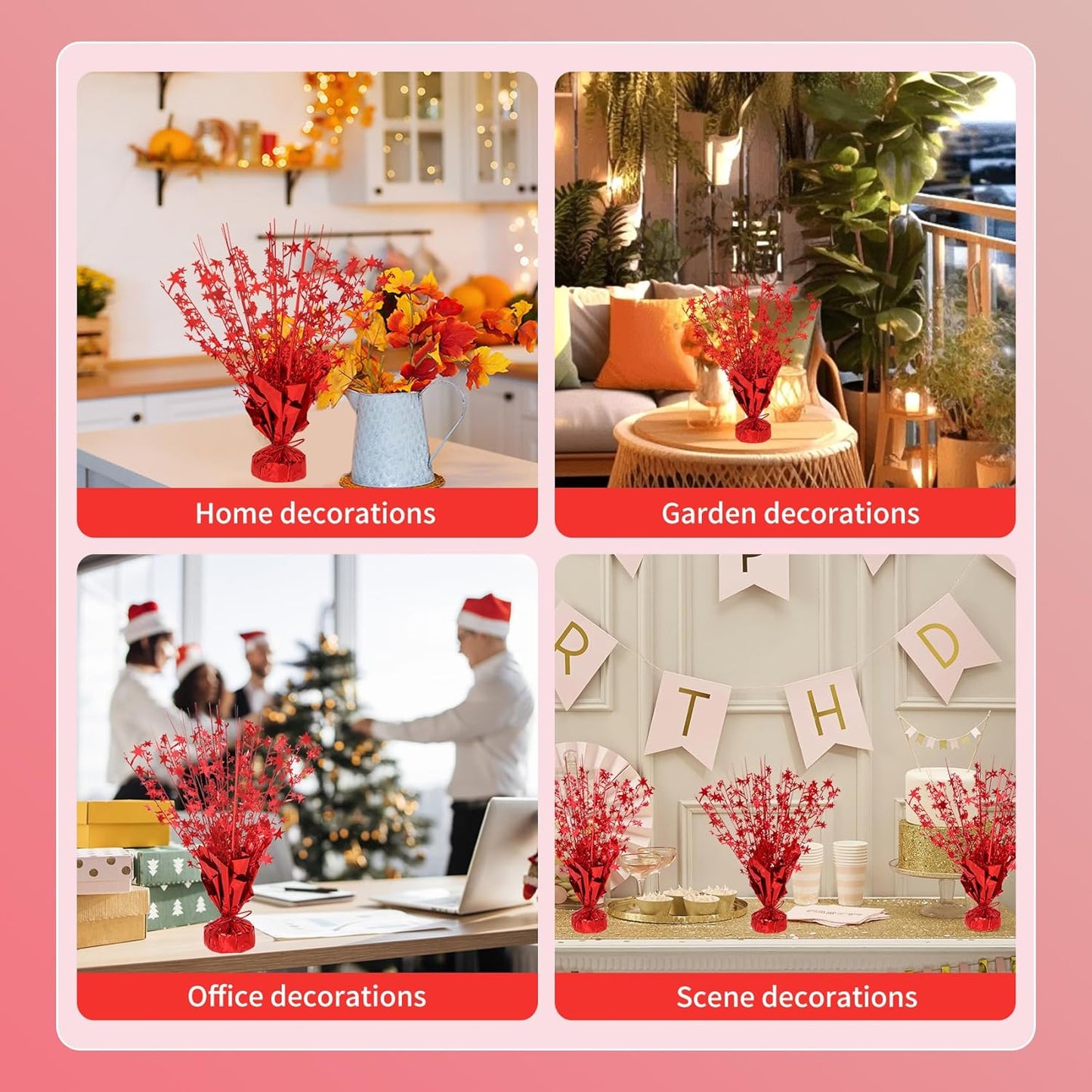 6 Pack Star Table Centerpieces for Party, Birthday Table Decorations for Kids Adults, Party Centerpieces for Tables for Wedding Baby Shower Graduation Holiday Event (Red)