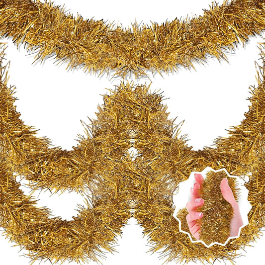 50 Feet Champagne Gold Christmas Tinsel Garland, Metallic Foil Twist Banner Wall Hanging Tinsel Streamers Backdrop for Parade Floats, Christmas, Mother's Day, Birthday Party Decorations(2in x 50ft)