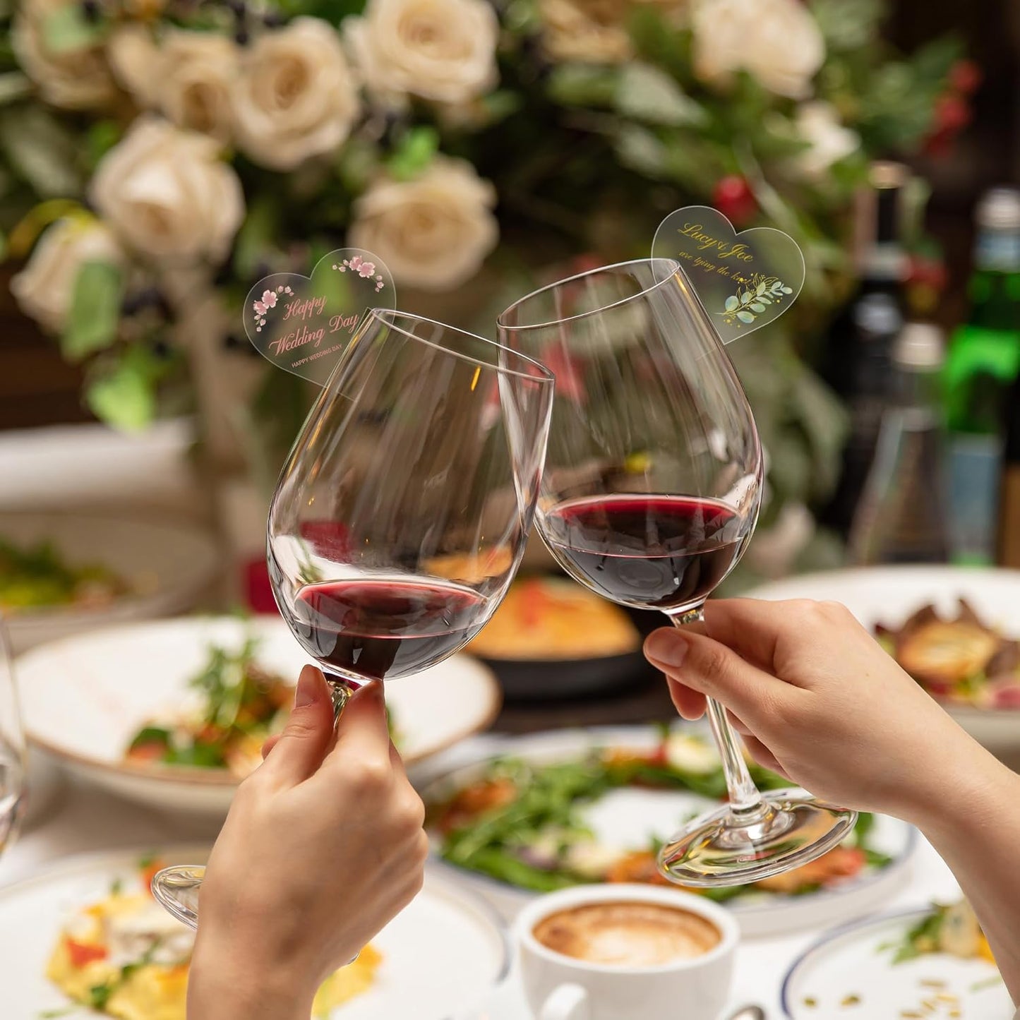 100 Pcs Wine Glass Name Tags, Personalized Wedding Drink Tags Reusable Circle Acrylic Labels Rim of Glass, Drink Markers to Write for Wedding Engagement Birthday Party Decorations