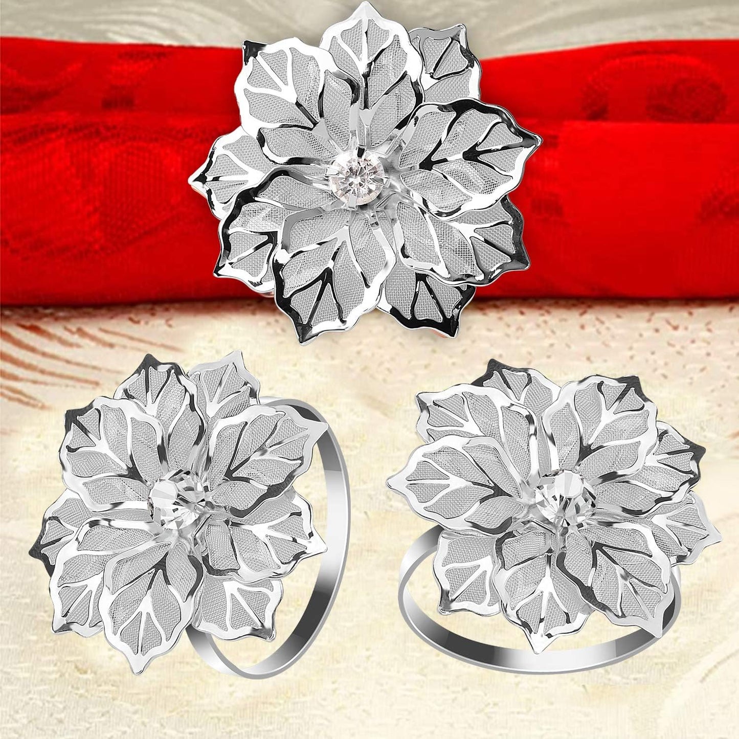 KPOSIYA Hollow Out Flower Napkin Ring Holder Metal Napkin Rings Set of 20 for Wedding Party Holiday Banquet Christmas Dinner Delicate Serviette Buckles Decor Favor (20, Flower-Silver)
