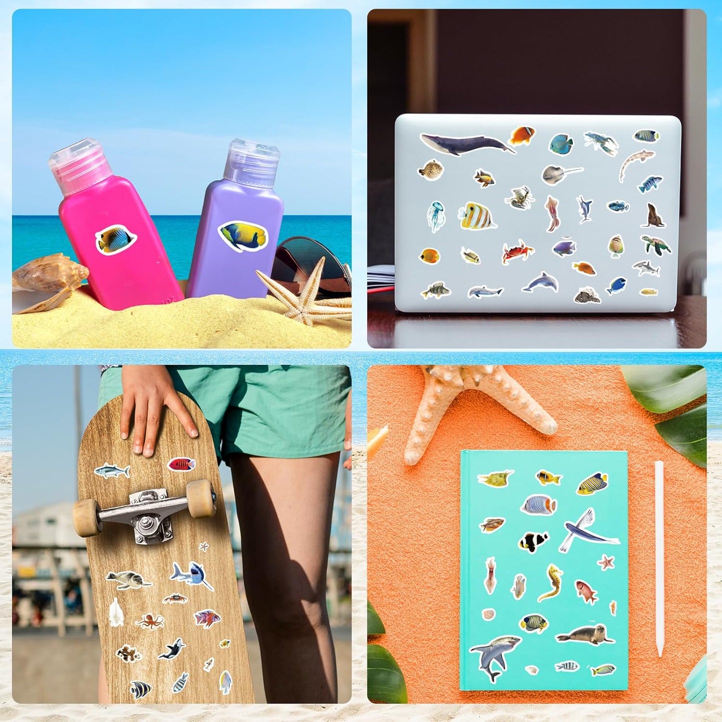 Ocean Animals Stickers 820 Count Sea Animal Fish Shark Stickers Party Favors Gifts Sticky Decor for Scrapbook Calendar Planner Gift Wrap Decor (Ocean)