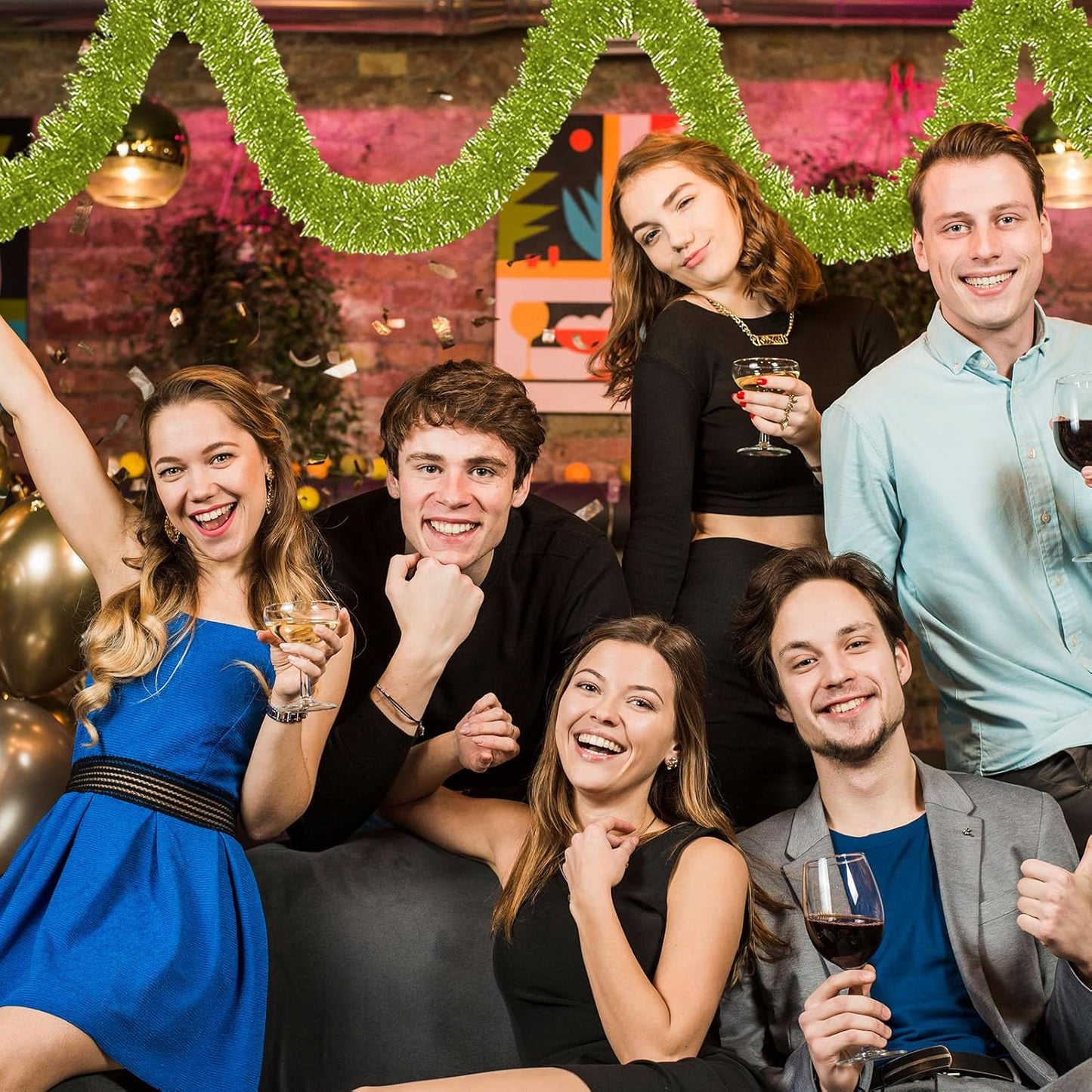 50 Feet Light Green Christmas Tinsel Garland, Metallic Foil Twist Banner Wall Hanging Tinsel Streamers Backdrop for Parade Floats, Christmas, Mother's Day, Birthday Party Decorations(2in x 50ft)