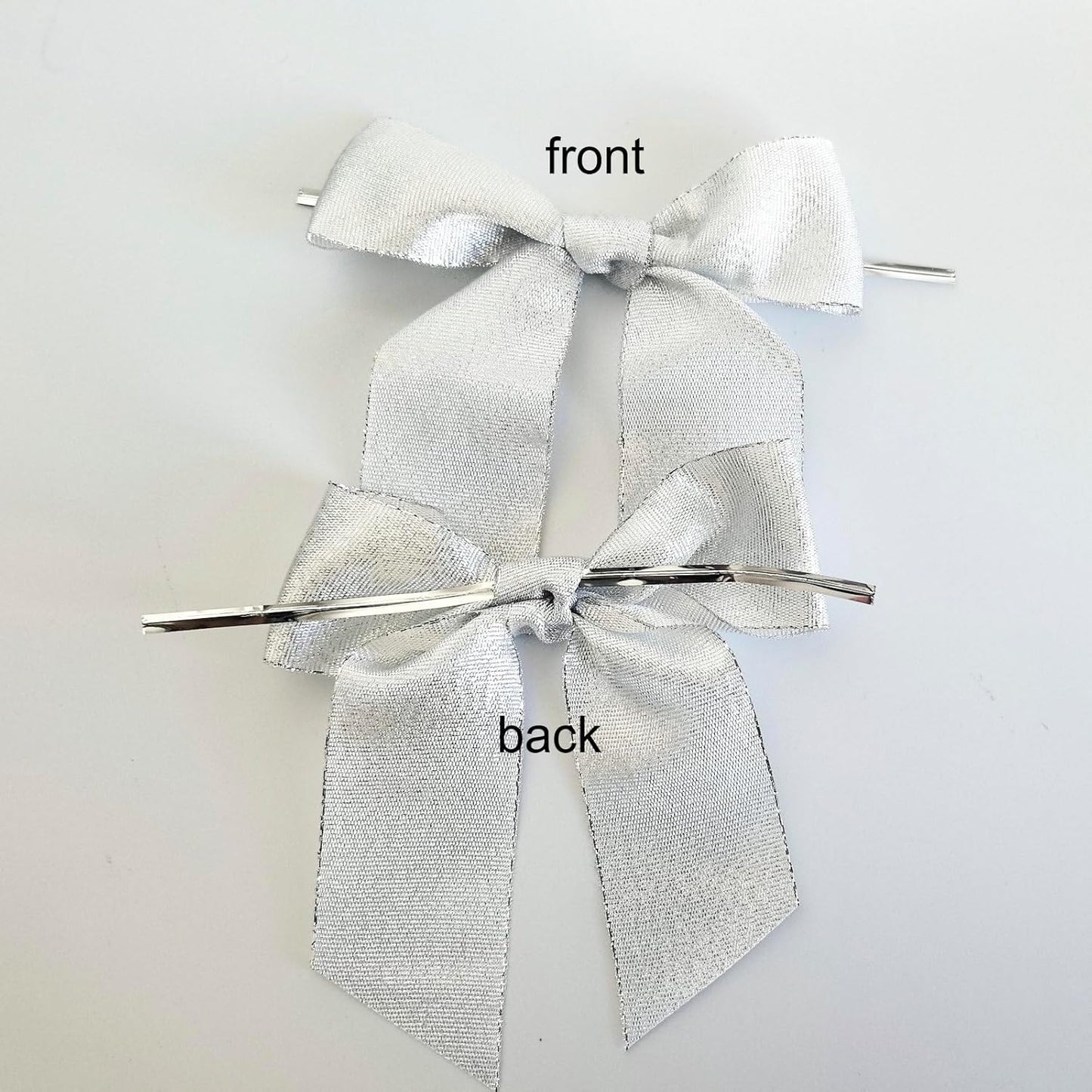 36pcs 4-1/2" Metallic Silver Glitter Ribbon Bows with Twist Ties for Gift Wrapping Packing Christmas Big Bows for Thanks Giving Giant Twist Tie Bows for Holiday Decoration (Silver)