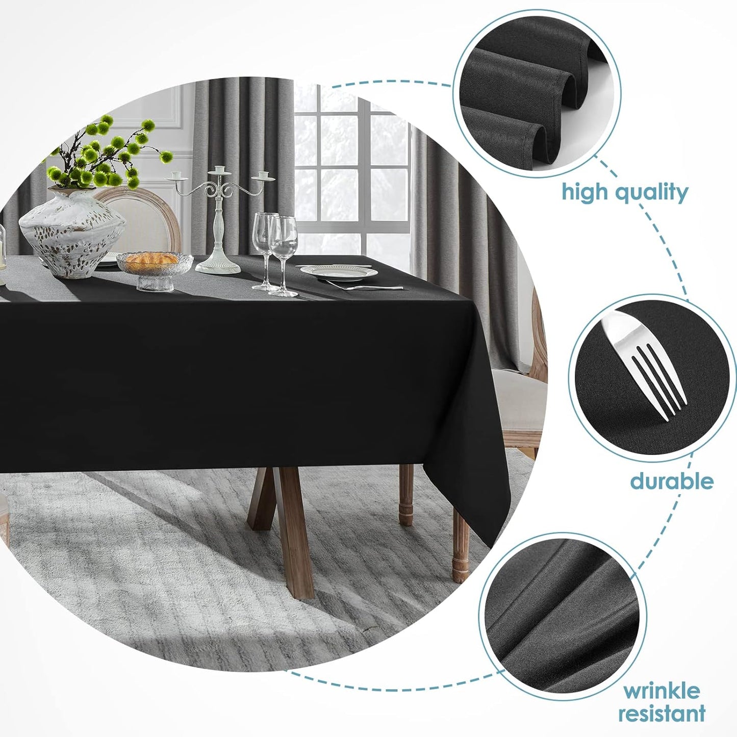 VidaFete Tablecloth 60 * 120inch 10pack Rectangle Table Cloth Polyester, Stain Wrinkle Resistant Dining Table Cover for Kitchen Dinning Party Wedding Rectangular Tabletop Buffet Decoration(Black)