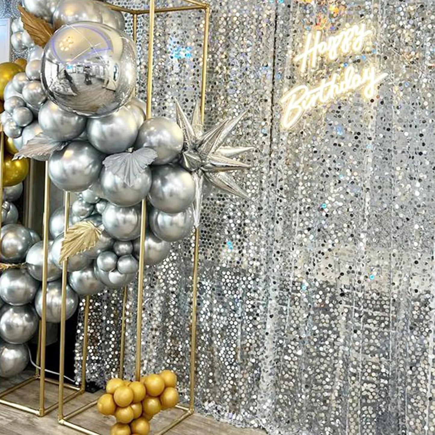 Silver Backdrop Curtain 4ftx8ft Seuin Backdrop Curtains Wedding Reception Cake Table Background Panels Wall Decor for Birthday Party