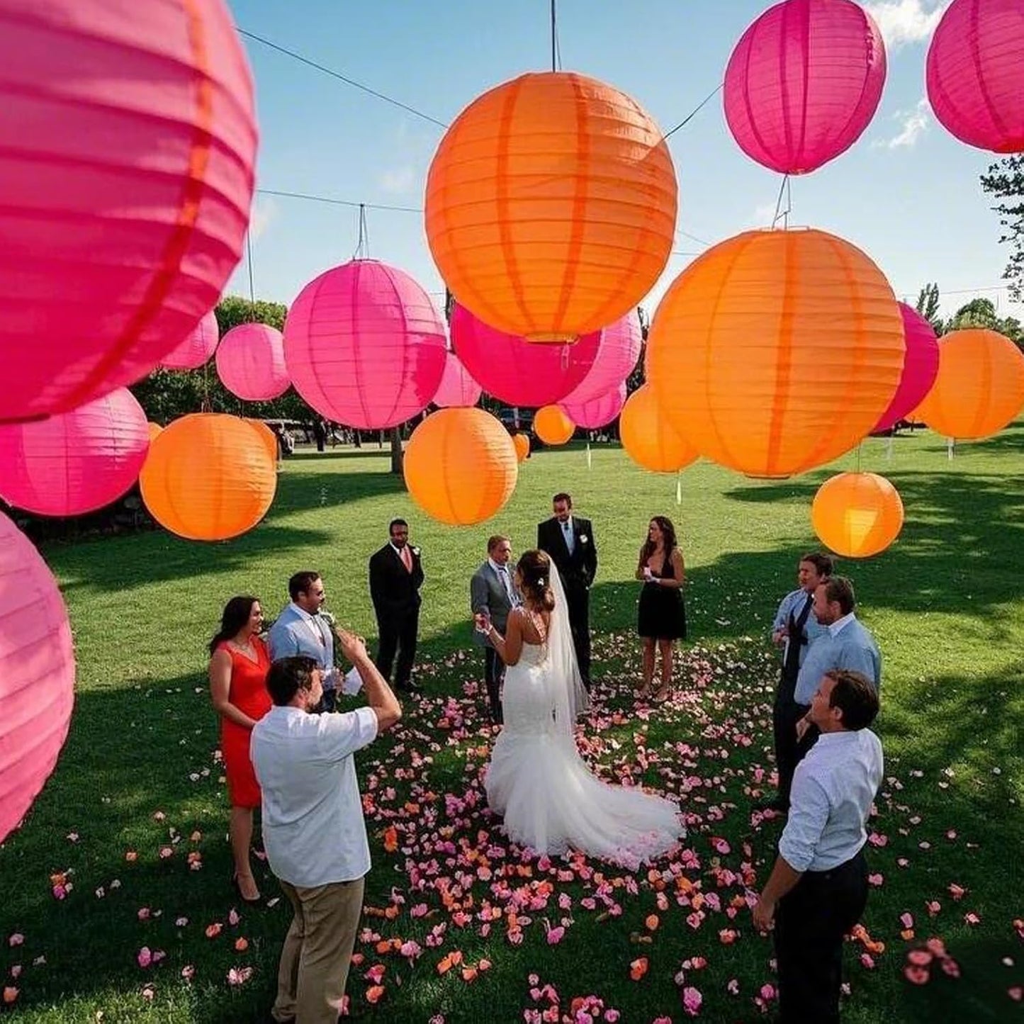 Pink Orange Paper Lanterns Decorative 15pcs Party Hanging Decorations for Bachelorette Wedding Birthday Baby Shower Graduation Anniversary Themed Room Decor