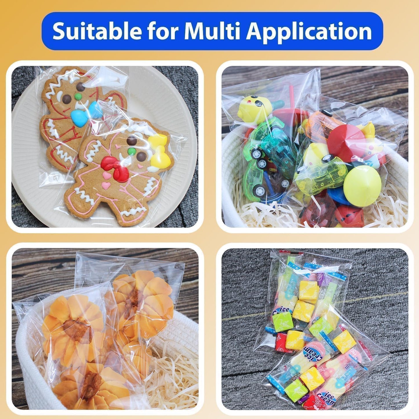 PigPotParty 4''x 6" Clear Plastic Cellophane Bags, 200 Pcs Small Self Sealing Cookie Bags for Gift, Party favor, Greeting Card,Candy, Treat, Goodies, Snack, Self Adhesive Resealable