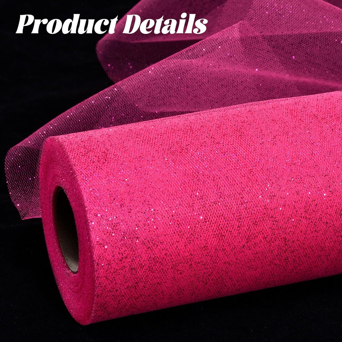 Glitter Tulle Rolls 6” by 50 Yards Sparkle Tulle Fabric Ribbon Sequin Tulle Netting Rolls for DIY Tutu Skirt Wedding Birthday Party Decoration (Fuchsia)
