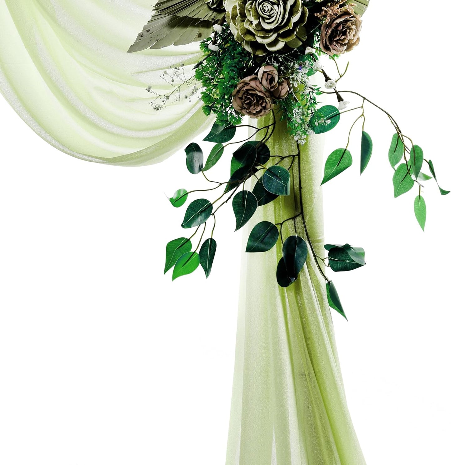 VDS Pack of 1 Panel (30 Inch X 20 Feet) Wedding Arch Draping Fabric Sheer Chiffon Fabric Drapery for Wedding Ceremony Reception Swag Backdrop Canopy Chuppah ARBO Altars Decoration (Sage Green)