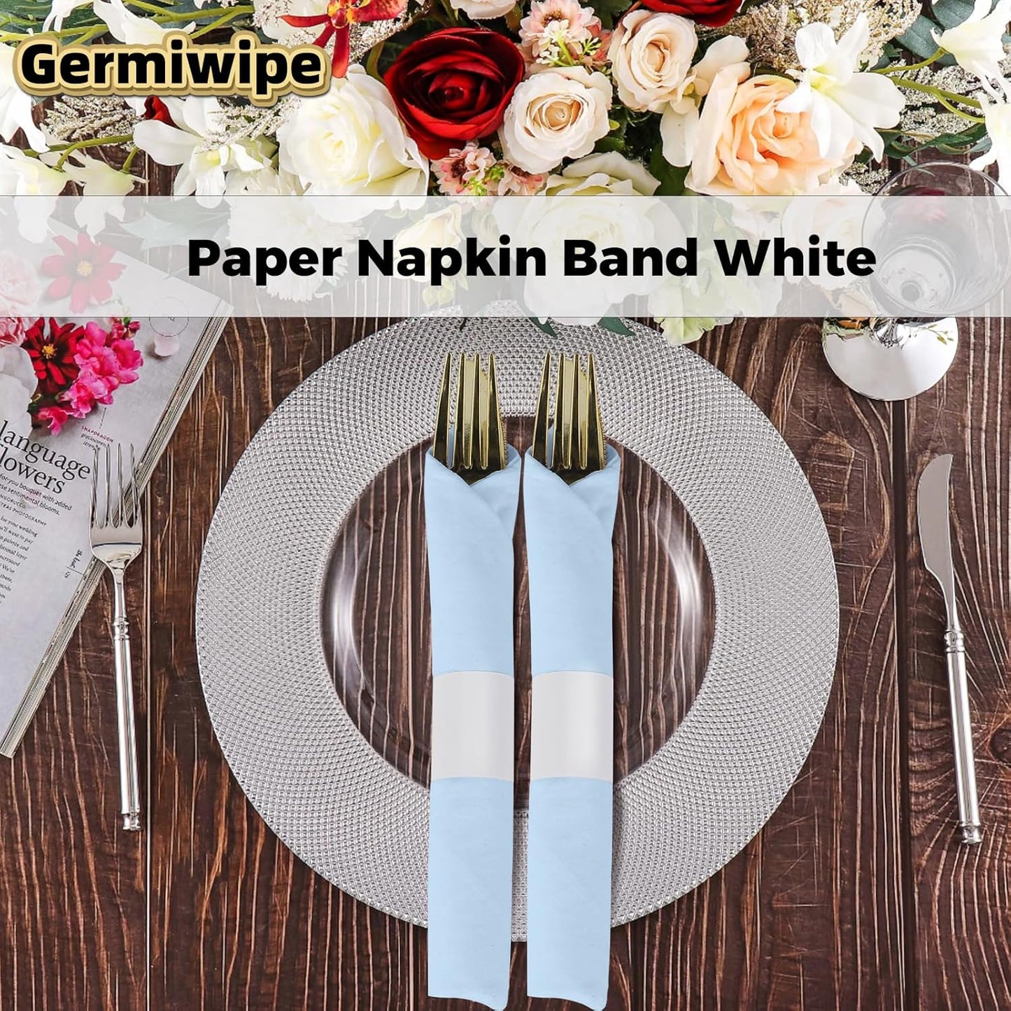 Germiwipe Napkin Bands,Paper Napkin Rings Self Adhesive,Silverware Wraps Bands (White-500 pcs)
