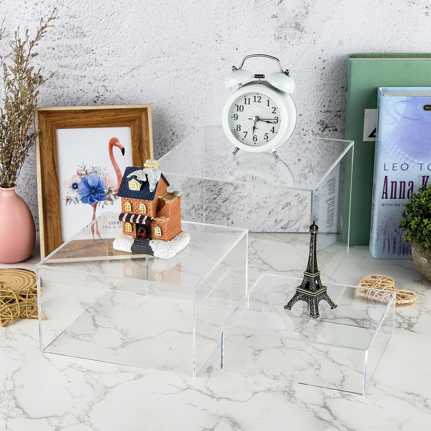 3Pcs Clear Buffet Risers Acrylic Boxes Display Food Risers for Buffet Table Platter Parties Weddings Catering Dessert Collectibles Figures Show ( 6''x7''x8'')