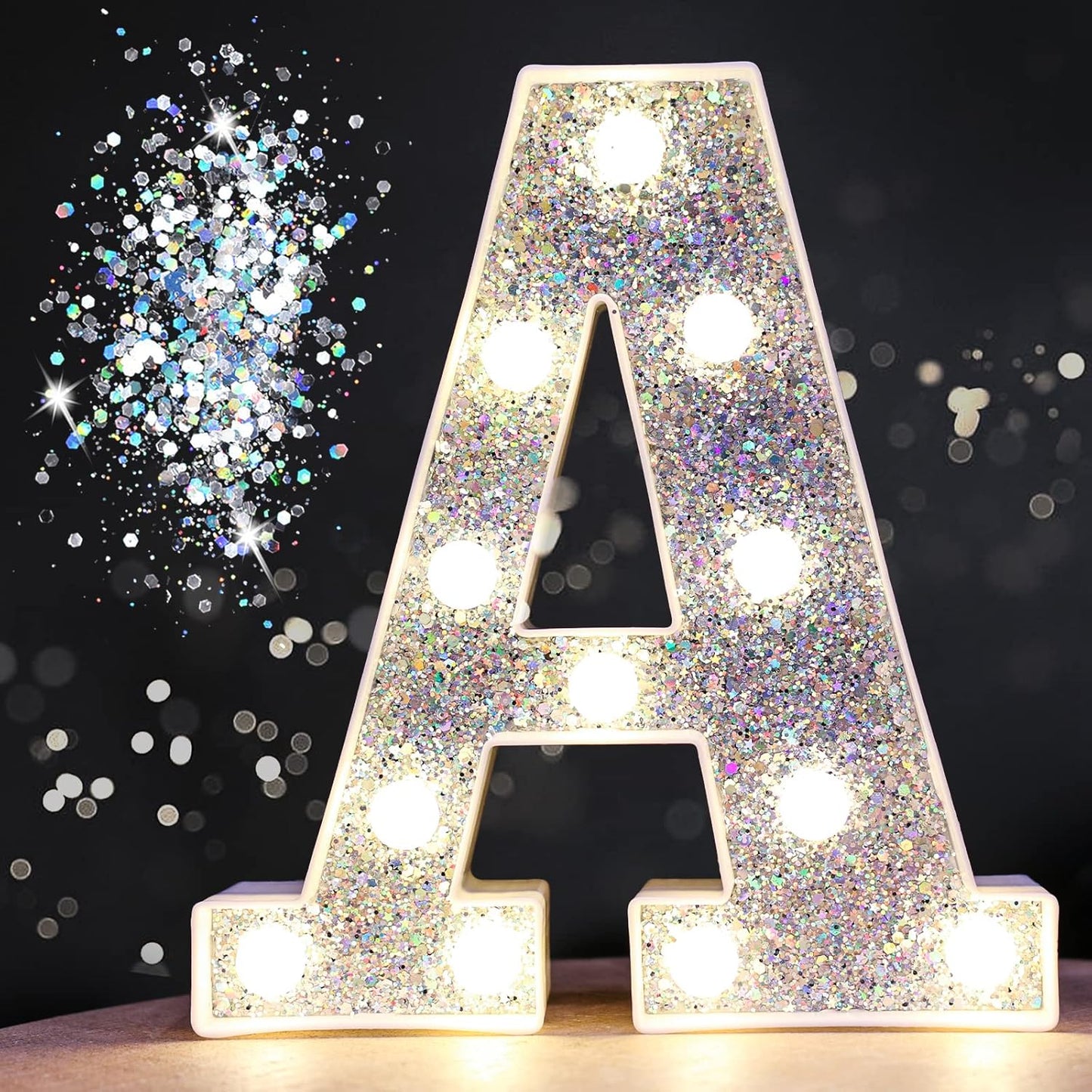 Pooqla Light Up Letters, LED Marquee Letters for Silver Birthday Decorations, Battery Powered Night Light Teenager Girl Room Decor, Gift for Girls Boys Wedding Bedroom Christmas Party Decor, Letter A