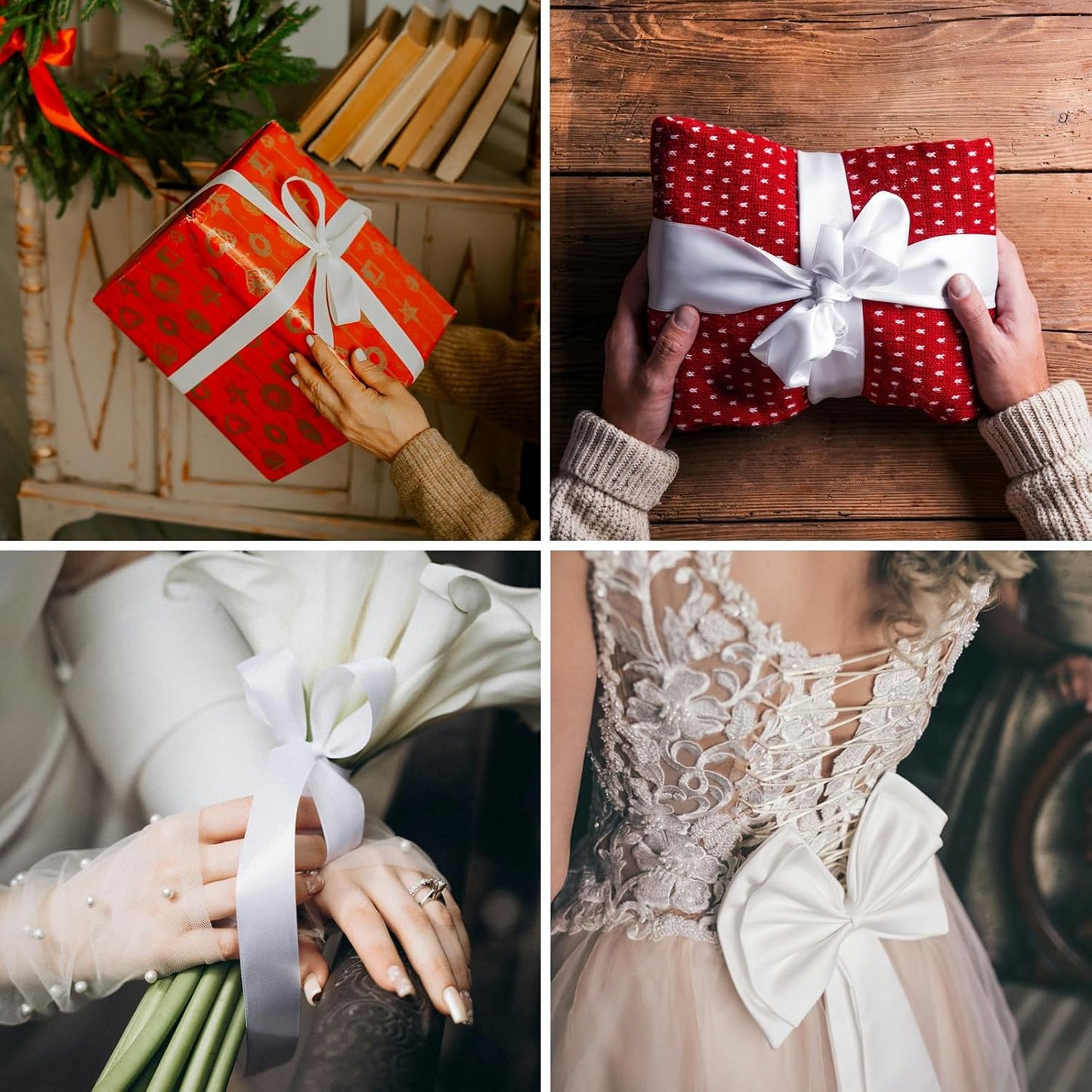 2 Inch White Satin Ribbon 50 Yards Solid Fabric Ribbons for Gift Wrapping, Crafts, Flower Bouquets, Bows Making, Wedding, Party, Holiday and Home Decor