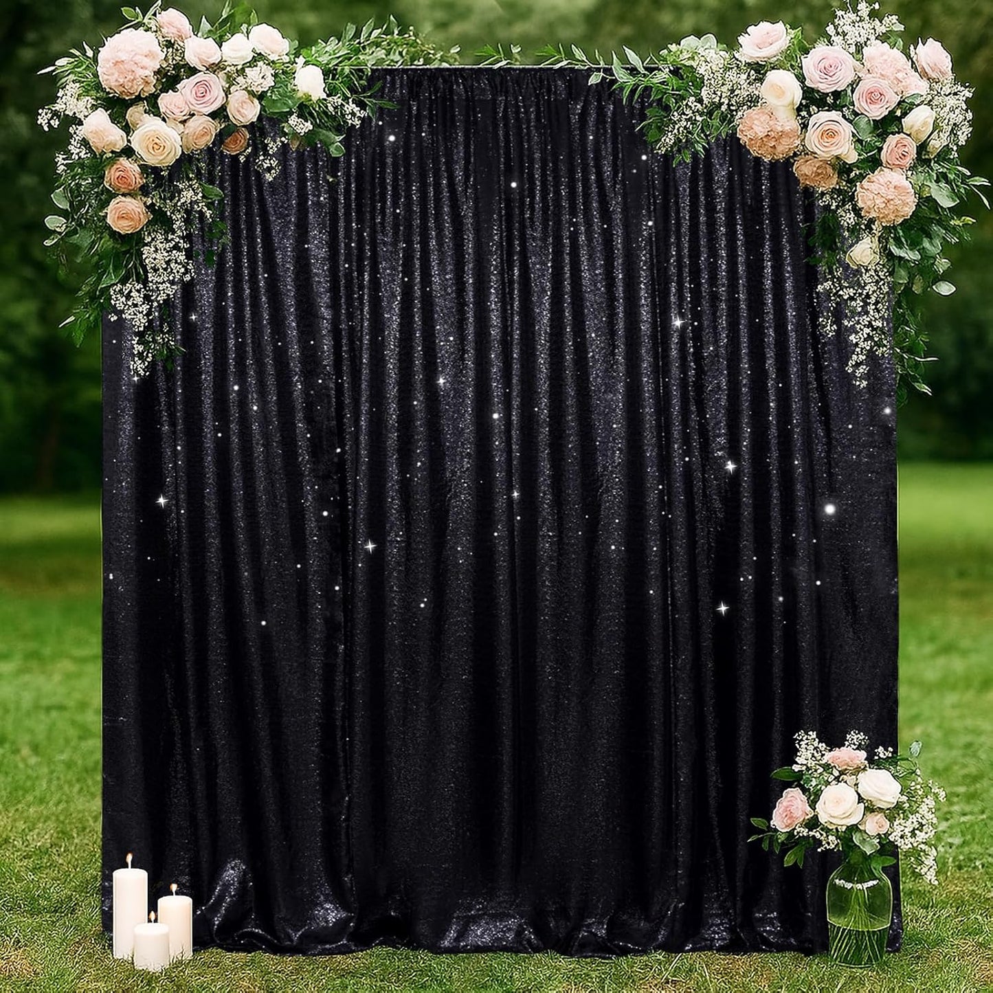SquarePie Sequin Backdrop Less Transparent Background Sparkly Curtain for Wedding Halloween Party 6FT x 8FT Black
