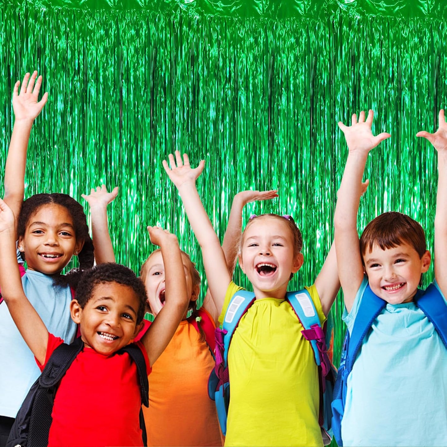 3 Pack 3.3 x 6.6 ft Green Foil Fringe Backdrop Curtains, Tinsel Streamers Party Decorations, Fringe Backdrop for Birthday, Dinosaur, St Patrick's Day, Soccer, Christmas