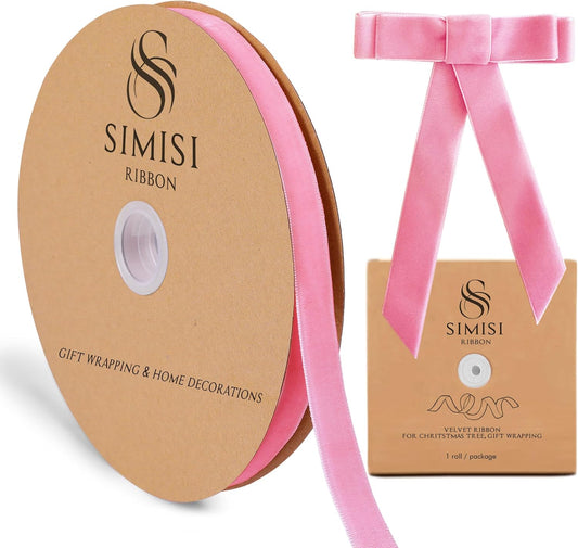 Pink Velvet Ribbon 5/8'' 25 Yards for Christmas Tree, Gift Wrapping, Flower Bouquet, Wreath Decorations, Bow Making