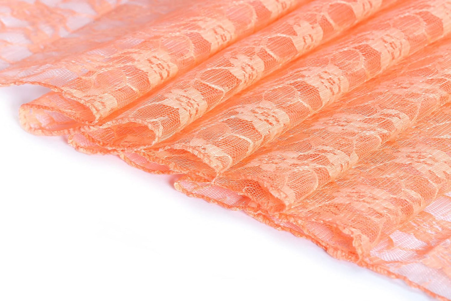 MDS Pack of 10 Wedding 12 x 108 inches Lace Table Runner for Wedding, Decorations for Birthday Parties, Banquets, Graduations, Engagements, and Runners fit Rectangle, Round Table- Peach