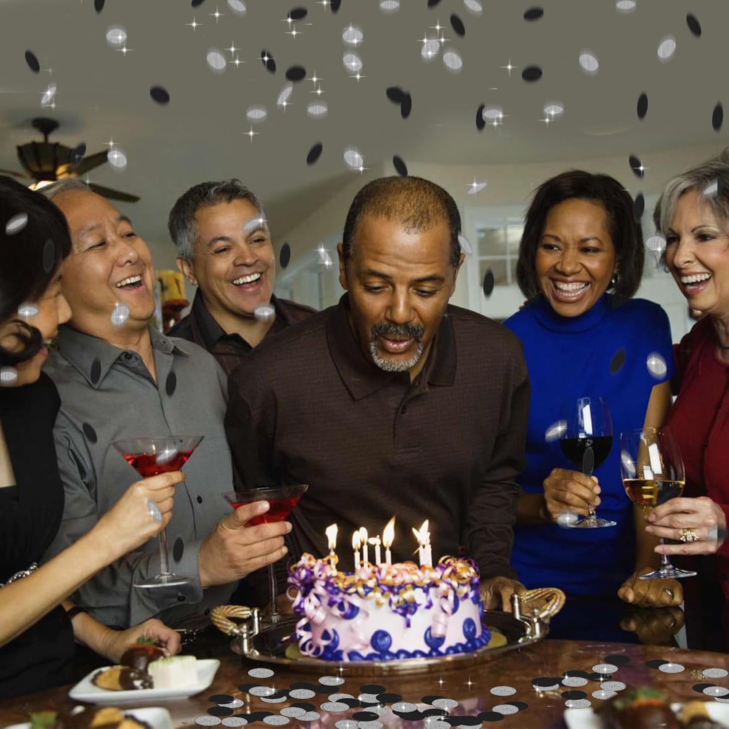 300Pcs Glitter Silver And Black Table confetti,Paper Circle Dots Confetti for Birthday Party Halloween Bachelorette Wedding Baby Shower Graduation Decorations