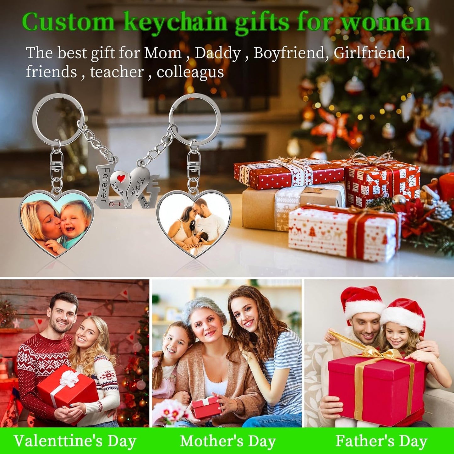 Double Side Custom Keychain with Picture Personalized Engraving Photo Text Customized Gifts for Men Women