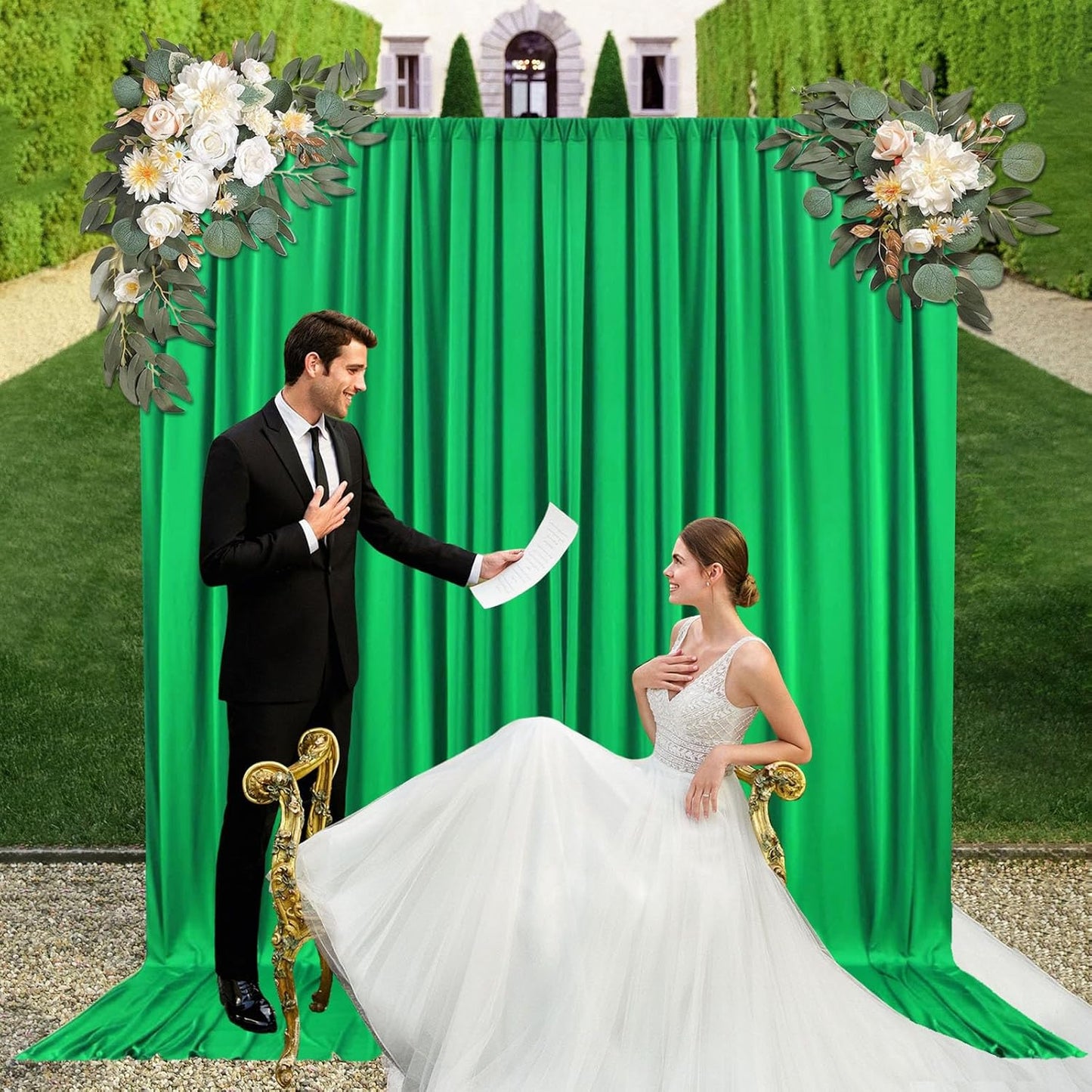 10ft x 10ft Green Backdrop Curtains for Parties, Fabric Satin Background Curtain with Rod Pockets for Weddings, Birthday, Baby Shower, Photography, Graduation Party Backdrop Drapes, 2 Panels