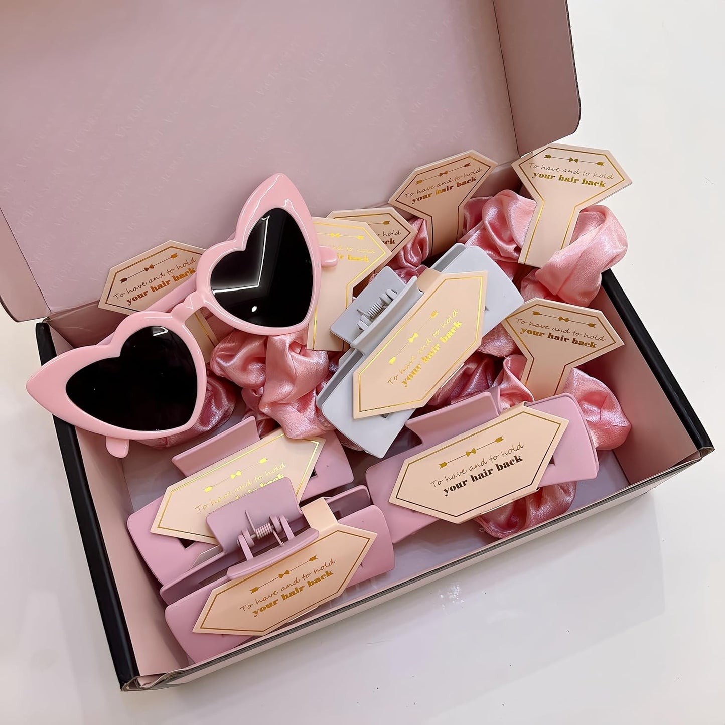 Bridesmaid Scrunchies Proposal Gifts Bachelorette Hair Claws Clips Girls heart sunglasses for Wedding Party Favors (Pink)