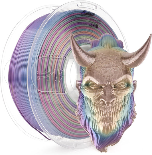 AMOLEN Silk PLA 3D Printer Filament, Shiny Multicolor Kingfisher Rainbow PLA Filament 1.75mm, Gradient Color Change PLA 3D Printing Filament for Most FDM 3D Printer, Blue Purple Yellow, 1kg (2.2lbs)