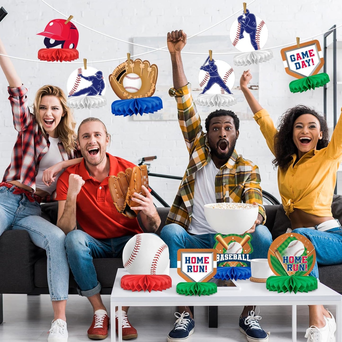 Baseball Party Supplies:Baseball-Themed Honeycomb Centerpiece for Baseball Birthday & Gameday Celebrations - Essential Decorations & Favors