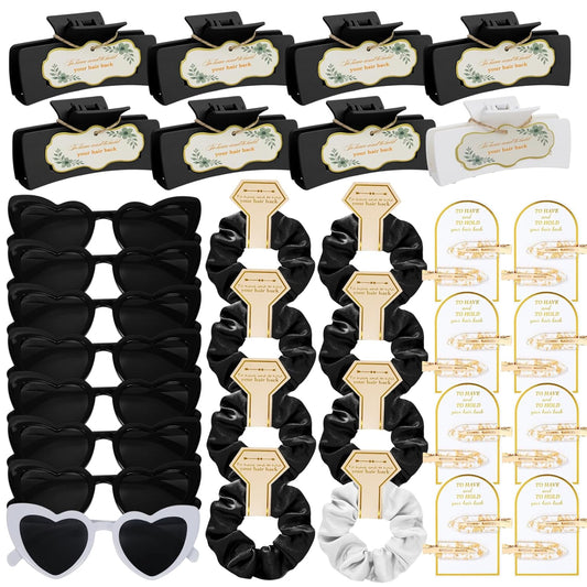 Black Bridesmaid Gift Box for Proposal, 8PCS Hair Claw, Scrunchies, Makeup Clips & Heart Sunglasses – Chic Gift for Women, Bachelorette Party Favors, Birthday Gifts for Girls & Teens