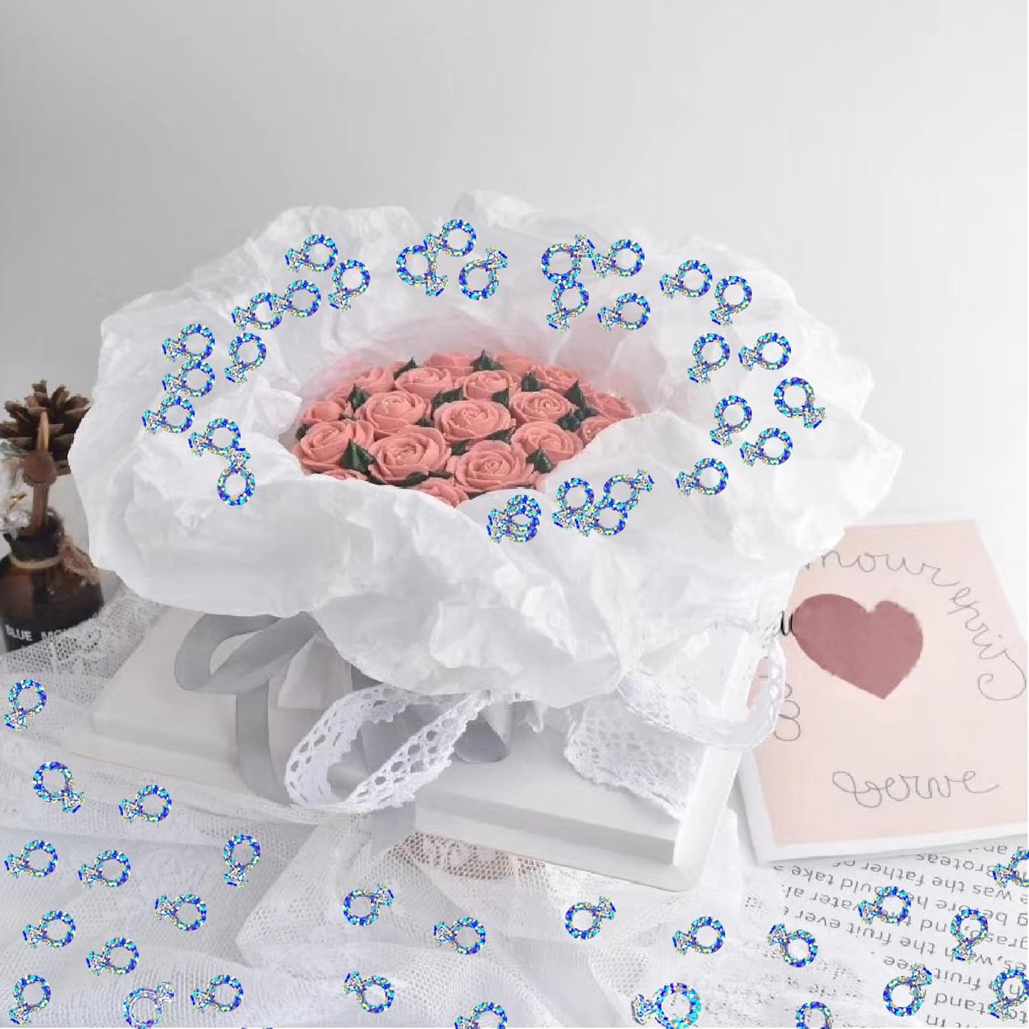 Confetti Ring Sequins Table Confetti Metallic Foil Sprinkles or DIY Birthday Wedding Engagent Theme Party Celebrations Favor Party Supplies(Iridescent Silver)