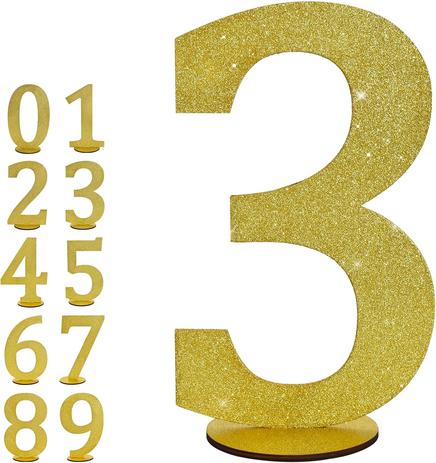 TONIFUL 11.8 Inch Gold Glitter Numbers Table Centerpieces 0-9 Birthday Party Decorations,Shining Gold Digital 3 for Birthday Party,Wedding,Bridal Shower,Engagement,Photo Shoot,Anniversary