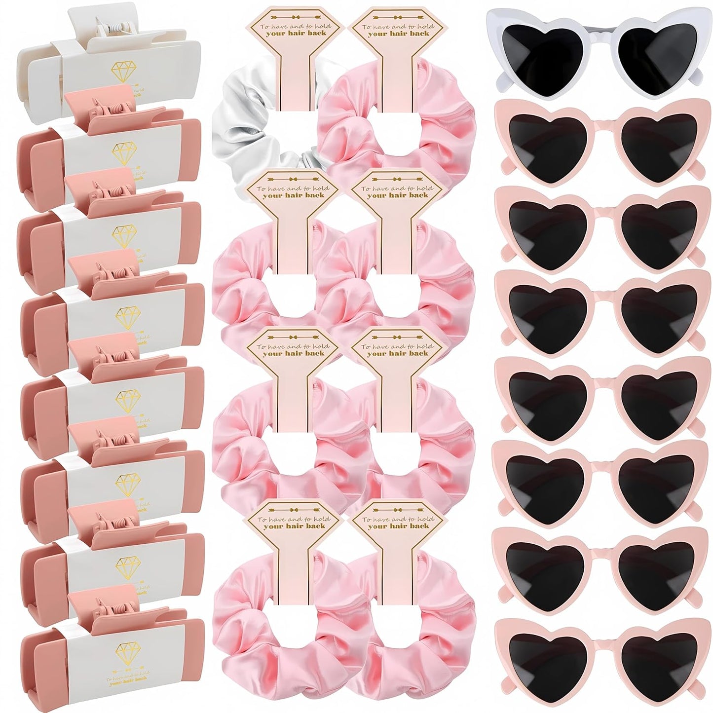 Bridesmaid Scrunchies Proposal Gifts 4.1inch square Hair Claws Bachelorette Hair Clip heart sunglasses Girls gift for Wedding Party Favors (White&Pink)