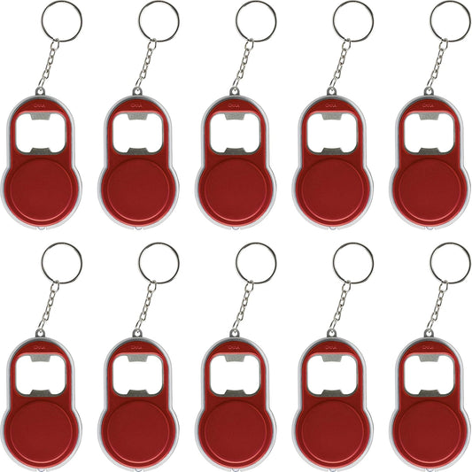 Bottle Opener & LED Keychains Set of 10, Bulk Pack - Perfect for Tradeshows, Party Favors, Other Events - Red