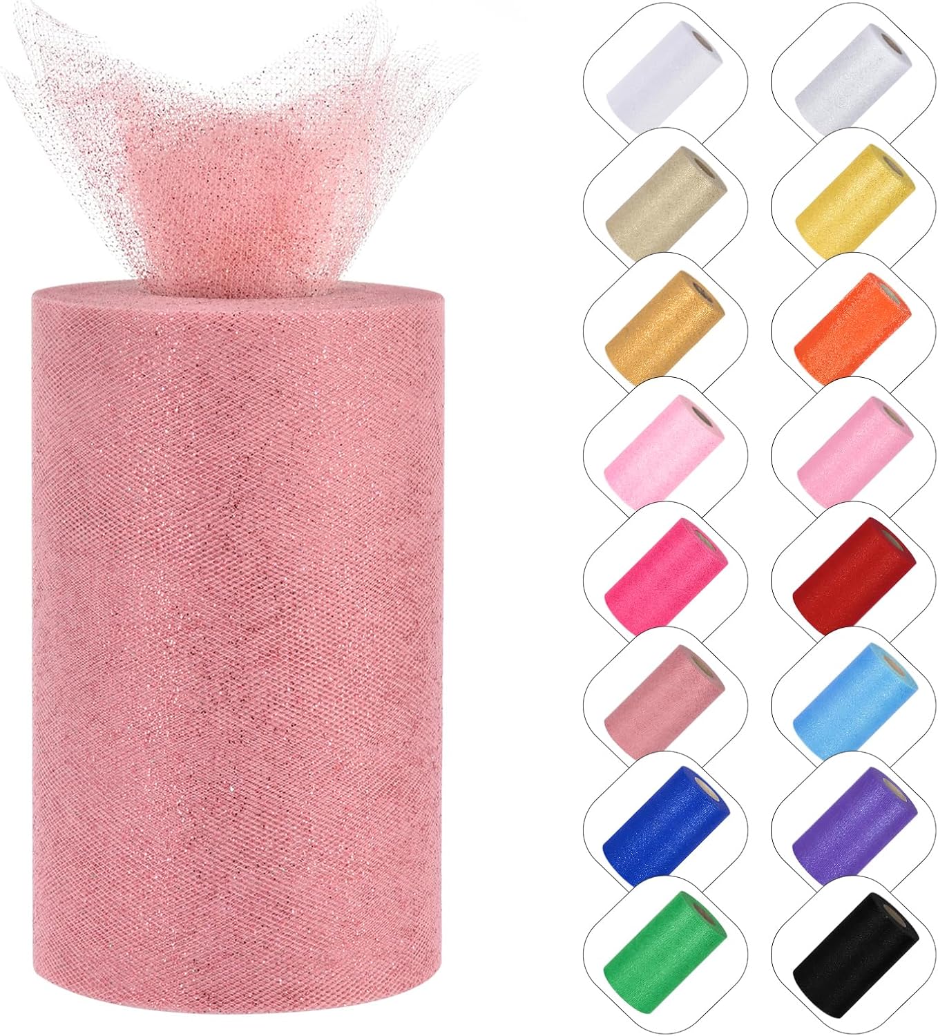 Glitter Tulle Rolls 6” by 50 Yards Sparkle Tulle Fabric Ribbon Sequin Tulle Netting Rolls for DIY Tutu Skirt Wedding Birthday Party Decoration (Rose Gold)