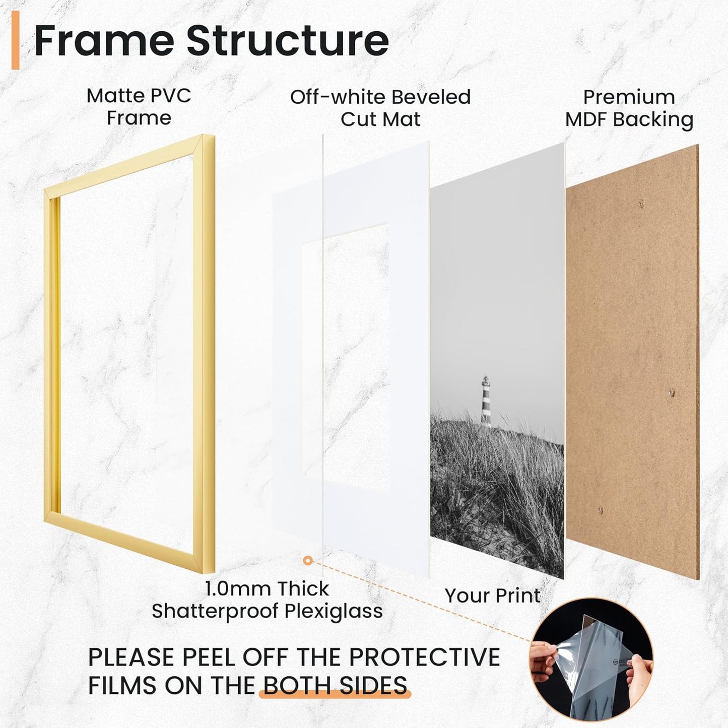 16x24 inch Picture Frame, 16x24 Photo Frames with 12x18 Removable Mat - High Definition Plexiglass - Vertical and Horizontal Display - Wall Hanging Poster Frame - Gold, 3 Pack