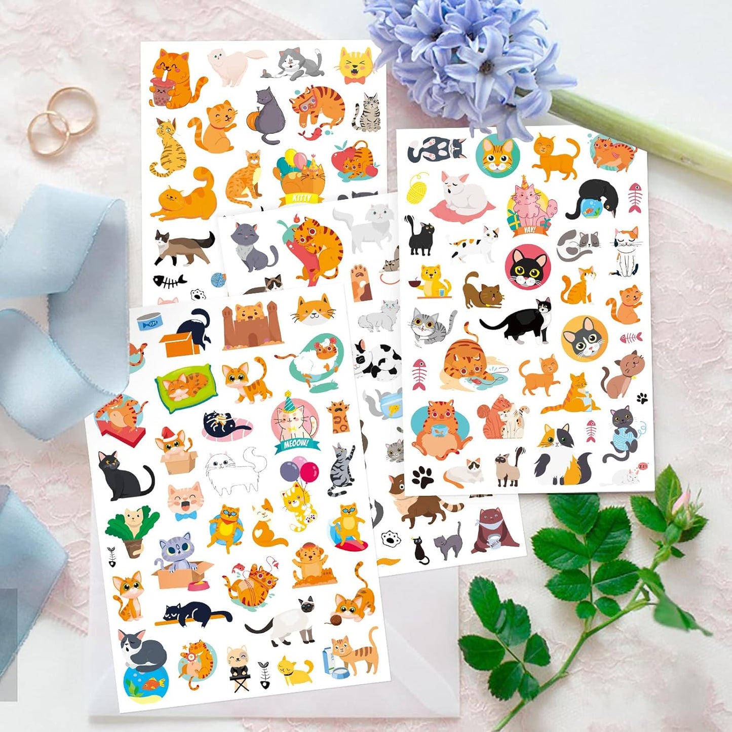 Cute Cat Stickers Kitty Decal Sticker 685 Counts Party Gifts Goodie Bags Decor Reward Animal Birthday Party Favors Vinyl Waterproof Cat Water Bottle Laptop Stickers Invitation Decor