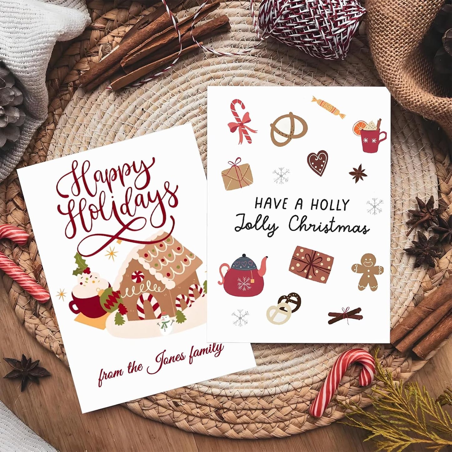 Custom Merry Christmas Cards - 4.7×6.7 Inches, 6 Festive Templates, Personalized Greeting Cards for Xmas (Cards)
