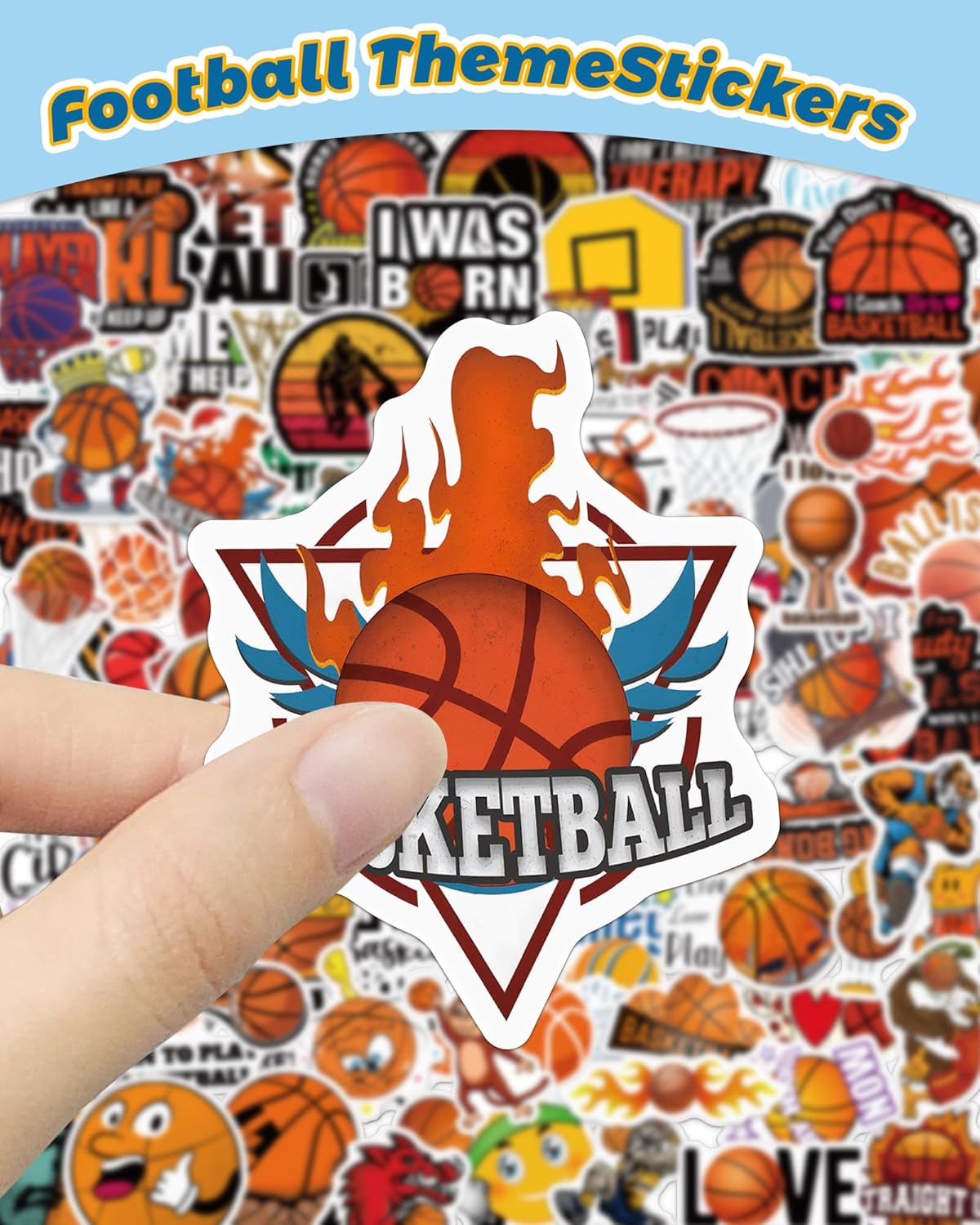 100 Pcs Sport Stickers for Kids, Basketball Water Bottle Stickers, Vinyl Waterproof Laptop Sticker for Water Bottle, Bulk Sticker Packs for Boys Kids Classroom Prizes for Elementary Students