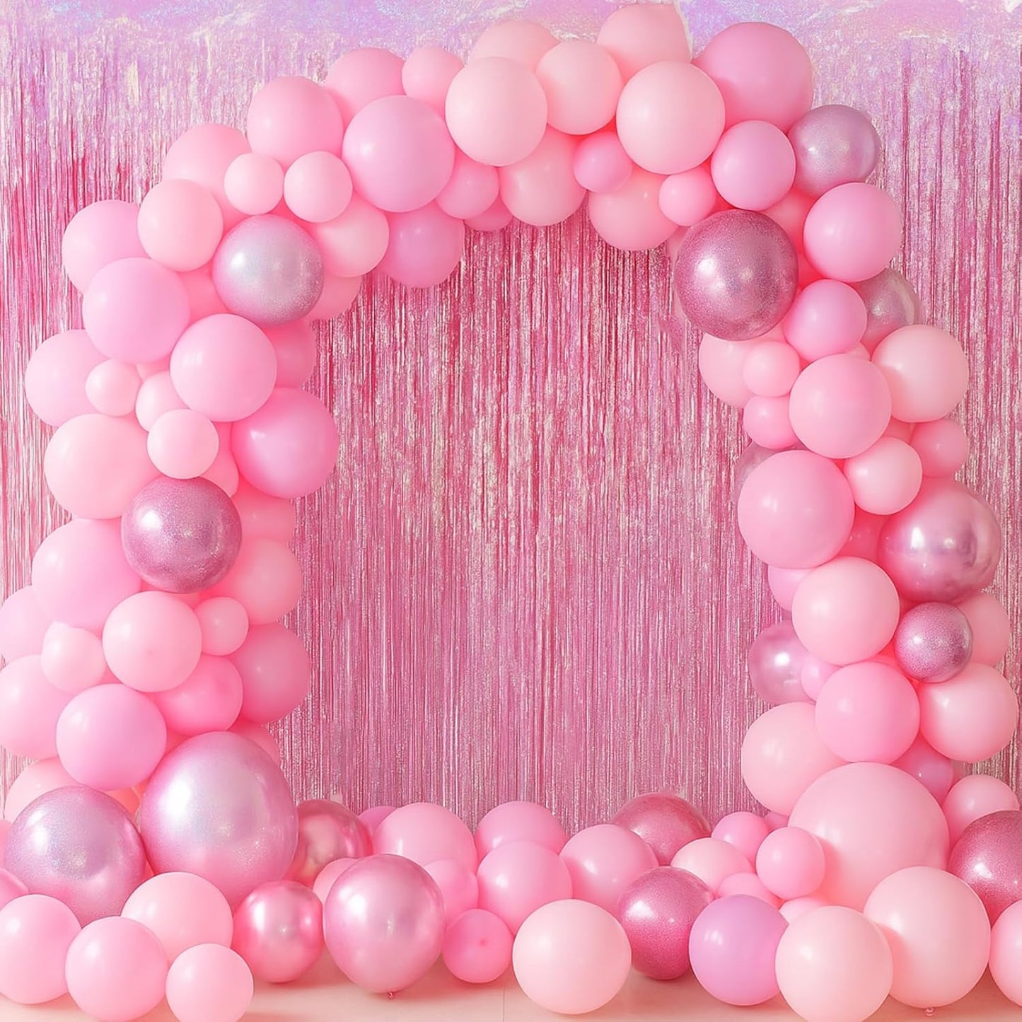 3 Pack 3.3 x 6.6 ft Pink Foil Fringe Backdrop Curtains, Tinsel Streamers Party Decorations, Fringe Backdrop for Birthday, Baby Shower, Gender Reveal, Graduation