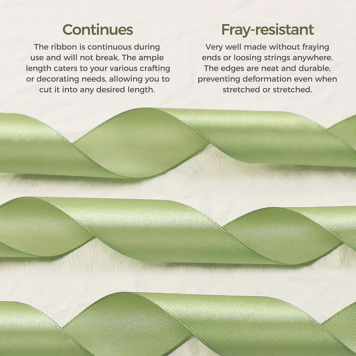Sage Green Satin Ribbon 1/4 inch X Continuous 100 Yards, Single Face Polyester Ribbon Perfect for Gift Wrapping, Flower Bouquet, Wedding Decor, Crafts, Bow Making, Sewing and More