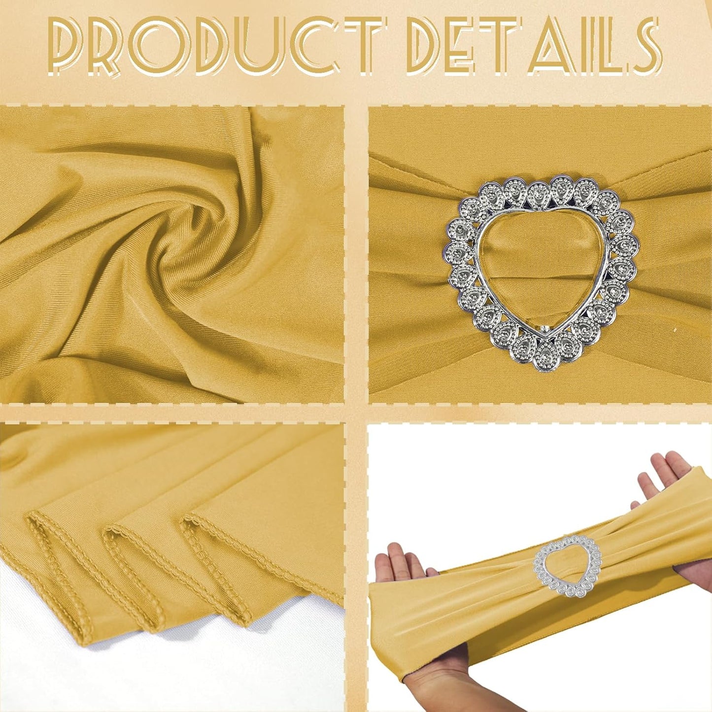 100PCS Spandex Stretch Gold Chair Sashes Bows Universal Elastic Chair Cover Bands Ties with Buckle Slider for Wedding Party Birthday Reception Event Banquet Decoration(Gold)