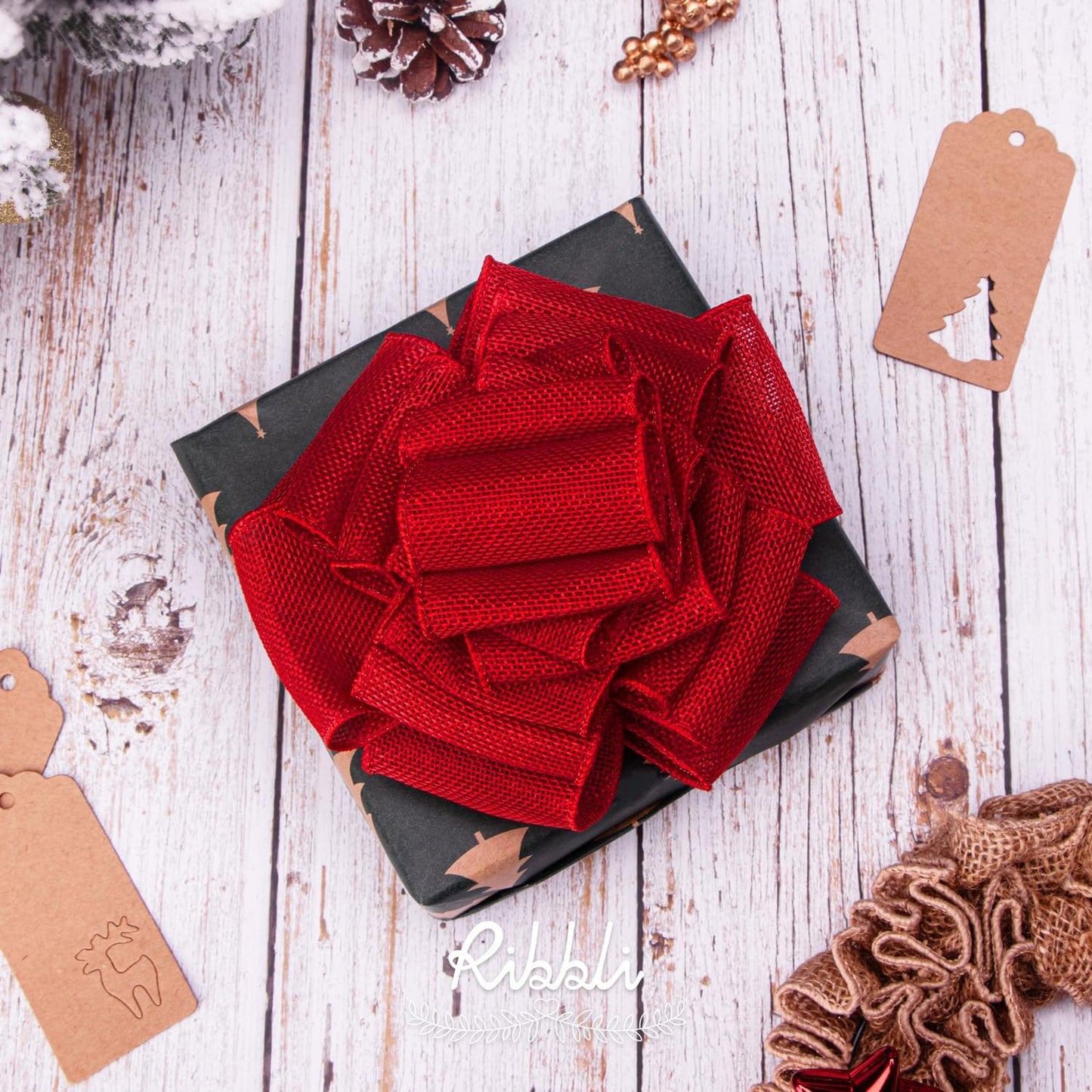 Ribbli Red Burlap Wired Ribbon, 2-1/2” Inch x Continuous 20 Yard, Red Wired Ribbon for Wreaths,Big Bows,Tree Decoration,Outdoor Decoration