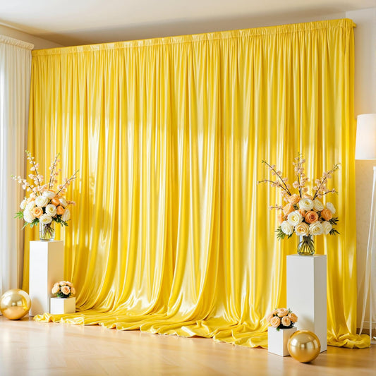10x10 ft Yellow Gold Glitter Backdrop Curtain for Parties, Wrinkle Free Glitter Photo Backdrop Drapes 2 Panels 5x10FT Shimmer Back Drop Cloth for Wedding Birthday Stage Photography Background