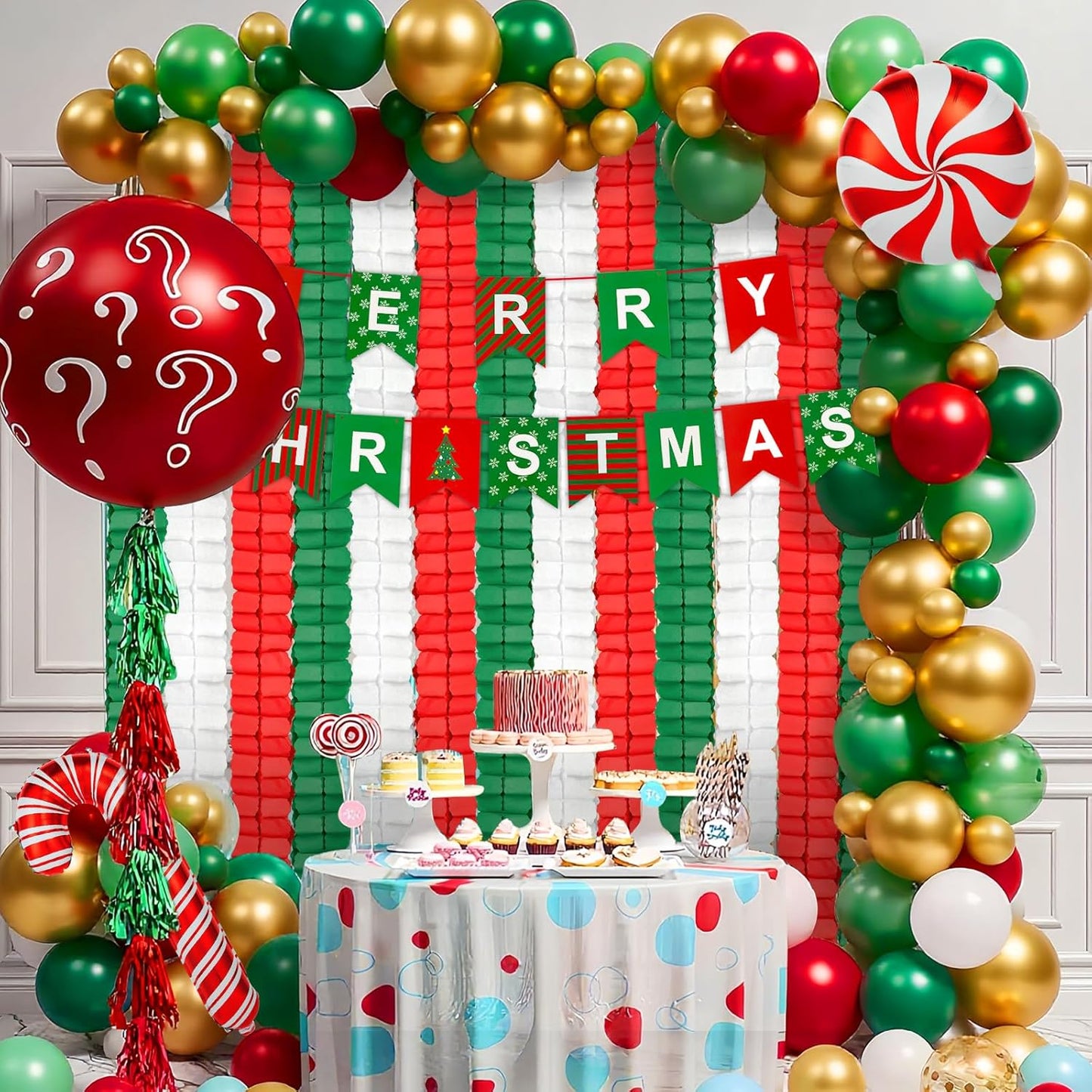 12Pcs Red White and Green Party Decorations, Hanging Paper Streamers Garland for Birthday Wedding Baby Shower Mexican Italian Themed Christmas Party Decorations