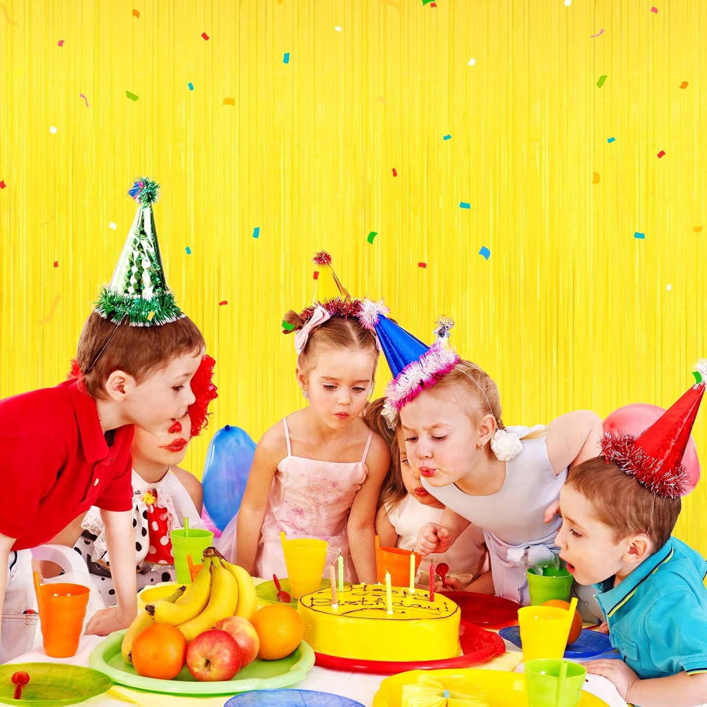 Yellow Tinsel Foil Fringe Curtains Backdrops,2Pack Door Streamers Photo Booth Backdrop for Birthday Party, Tinsel Curtain Backdrop for Baby Shower Bachelorette Christmas Party Decorations. Disco Decor