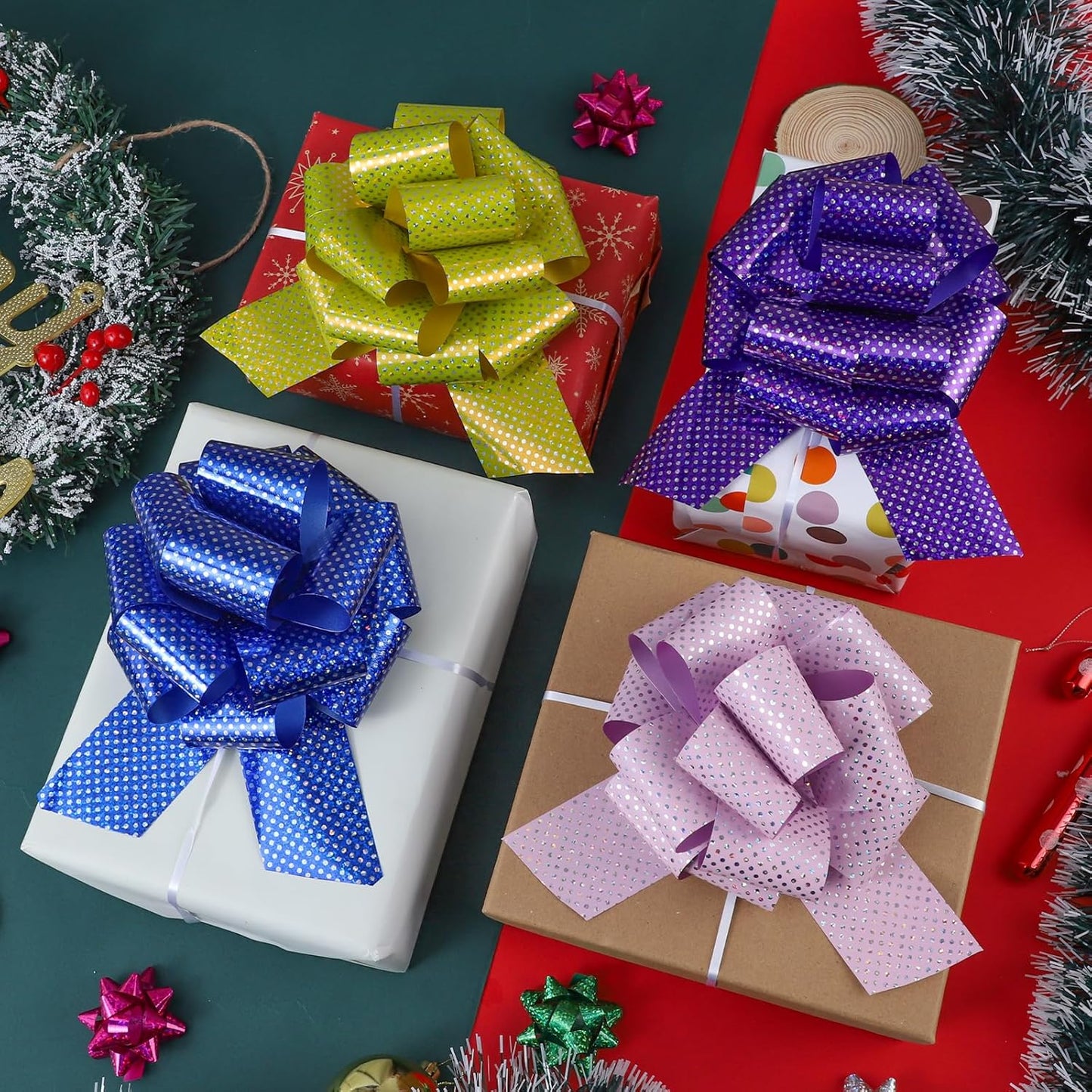 12Pcs Wave Point Wrap Pull Bows Gift Bows with Ribbon Bows for Gift Wrapping Gift Basket Gift Bag Box Wrapping Decor Birthday Anniversary Supplies