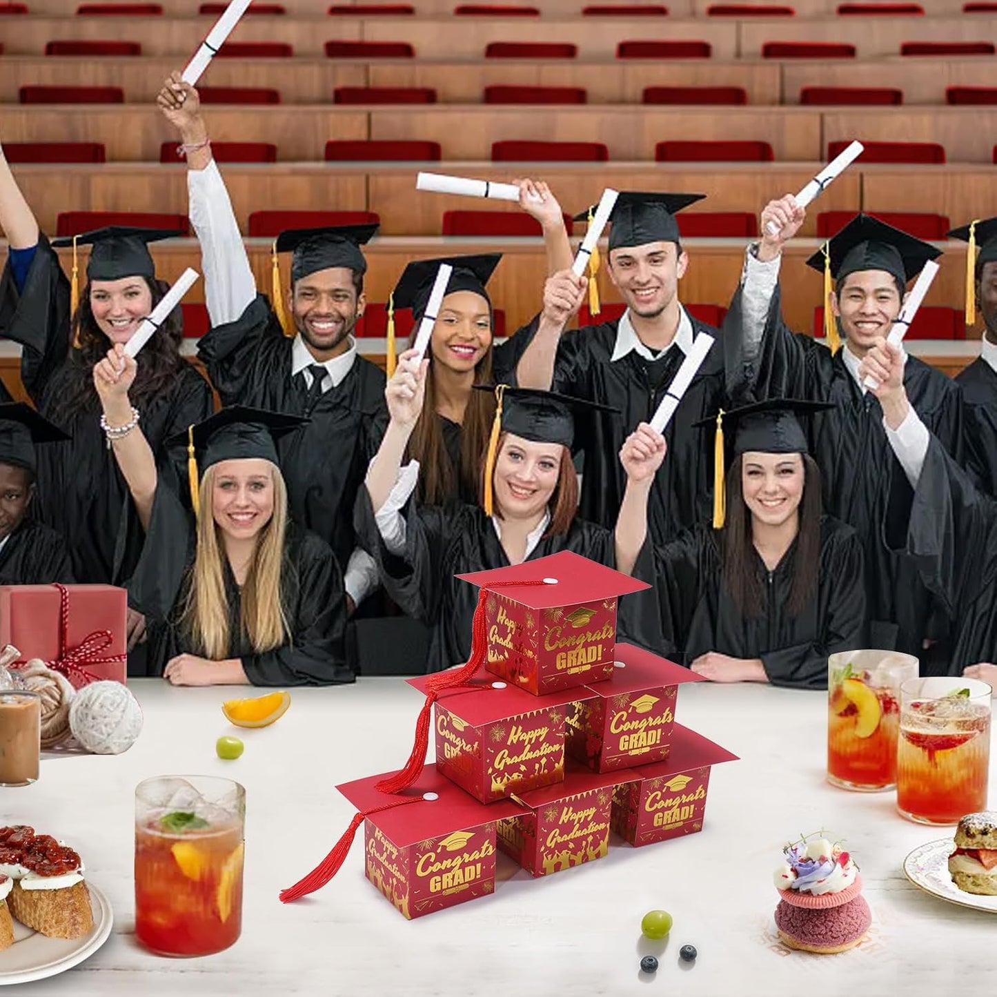 COTOPHER 36 Pack Mini Graduation Cap Gift Boxes with Tassel, Class of 2025 Graduation Candy Boxes Centerpieces for Tables Party Decorations, Small Treat Chocolate Box Graduate Favors Supplies